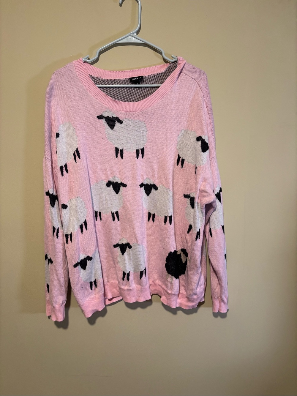 torrid Pink and Black Crewneck Sweater with sheep pattern